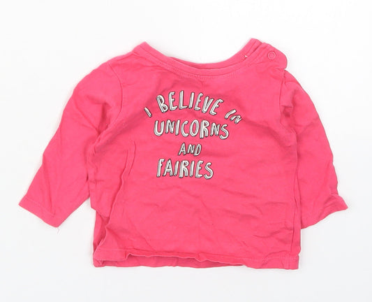 Primark Girls Pink  Cotton Basic T-Shirt Size 3-6 Months Crew Neck Pullover - I Believe in Unicorns and Fairies