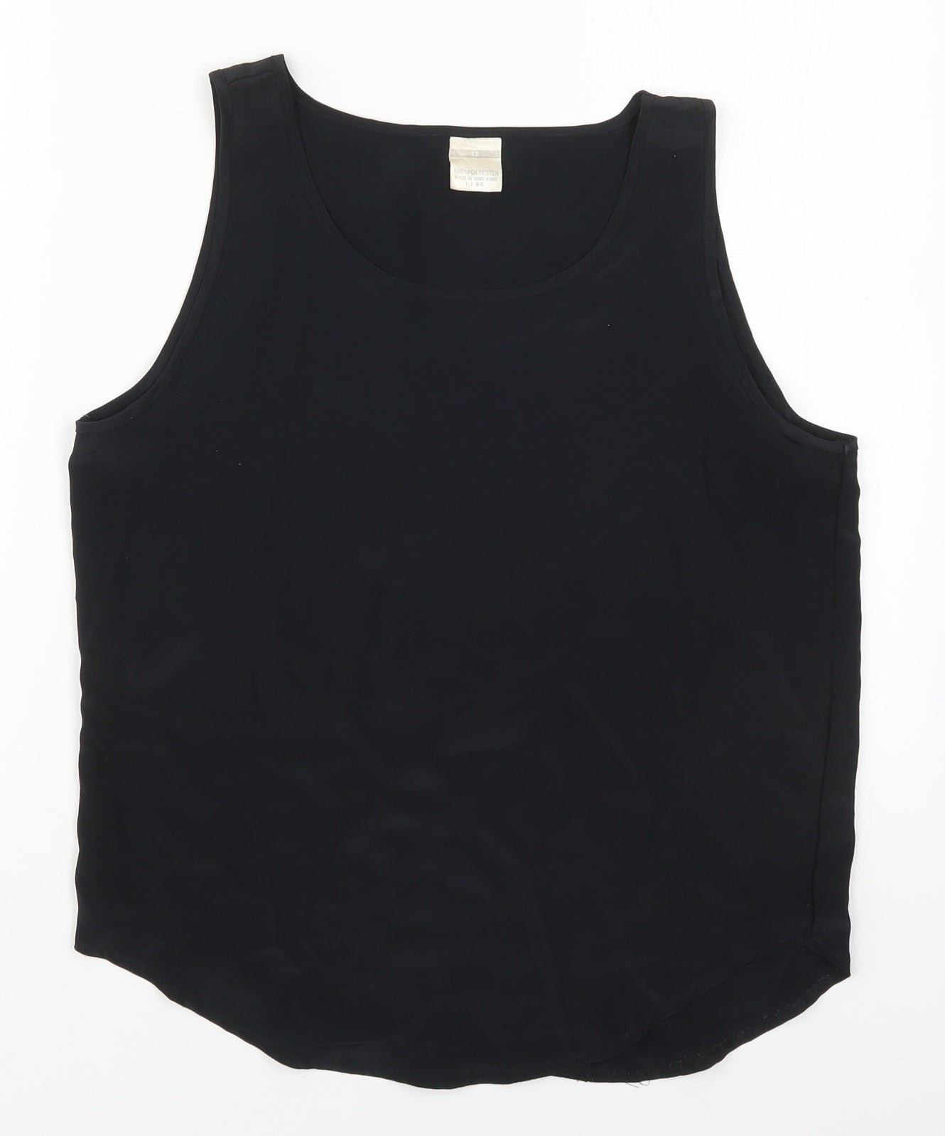 Preworn Womens Black  Polyester Basic Tank Size 12 Round Neck