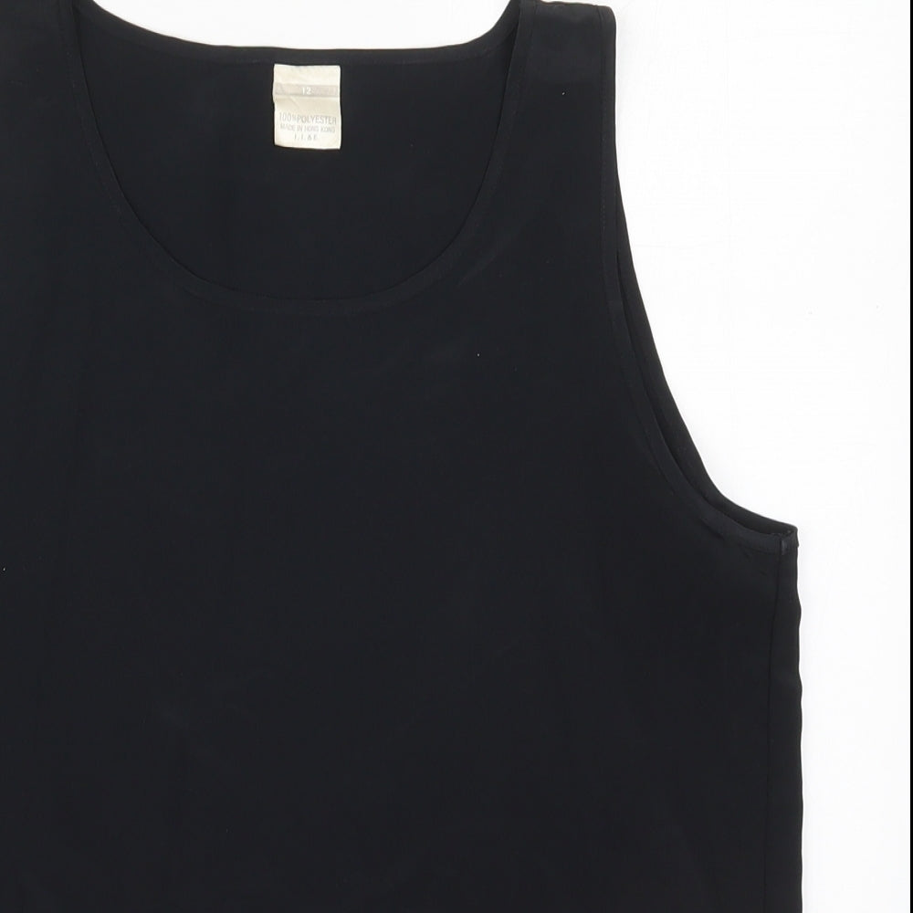 Preworn Womens Black  Polyester Basic Tank Size 12 Round Neck