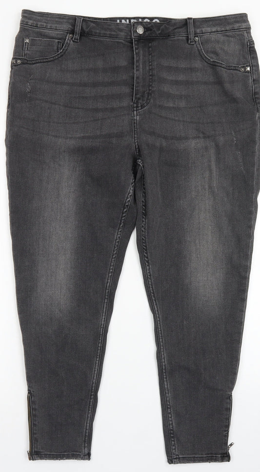 Indigo Collection Womens Grey  Cotton Skinny Jeans Size 36 in L24 in Regular Button - Short Leg