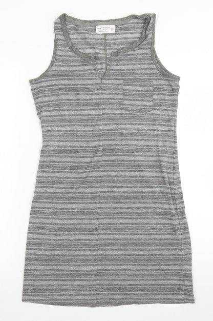 Next Womens Grey Striped Polyester Bodycon  Size 8  Round Neck