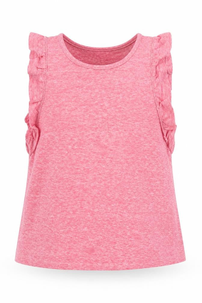 NEXT Girls Pink  Polyester Basic T-Shirt Size 5-6 Years Crew Neck  - Ruffle Sleeve