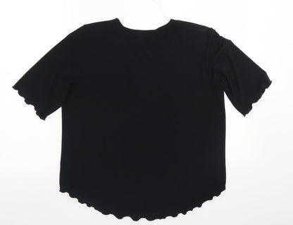 Sonic Collection Womens Black  Polyester Basic Blouse Size M V-Neck - Lettuce Edging