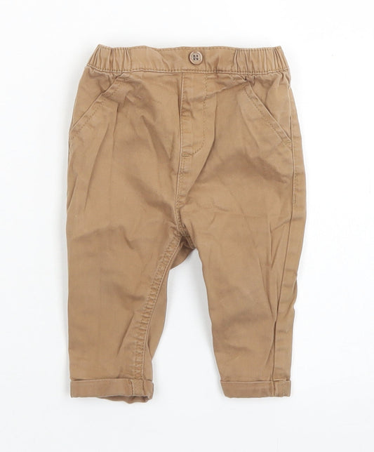 NEXT Boys Brown  Cotton Capri Trousers Size 3-6 Months  Button