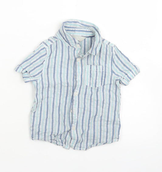Primark Boys Blue Striped Cotton Basic Button-Up Size 12-18 Months Collared Button