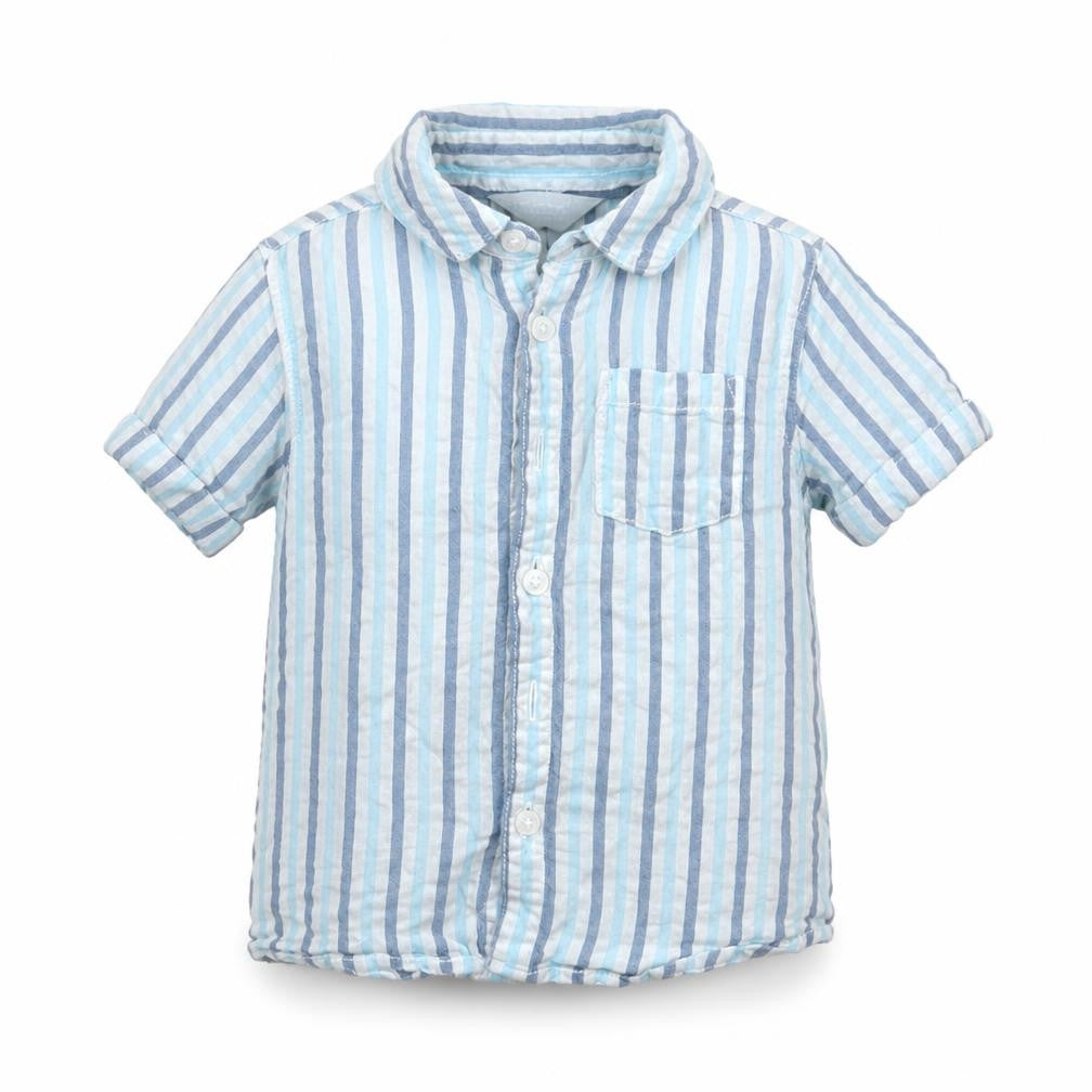 Primark Boys Blue Striped Cotton Basic Button-Up Size 12-18 Months Collared Button