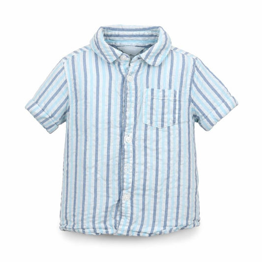 Primark Boys Blue Striped Cotton Basic Button-Up Size 12-18 Months Collared Button