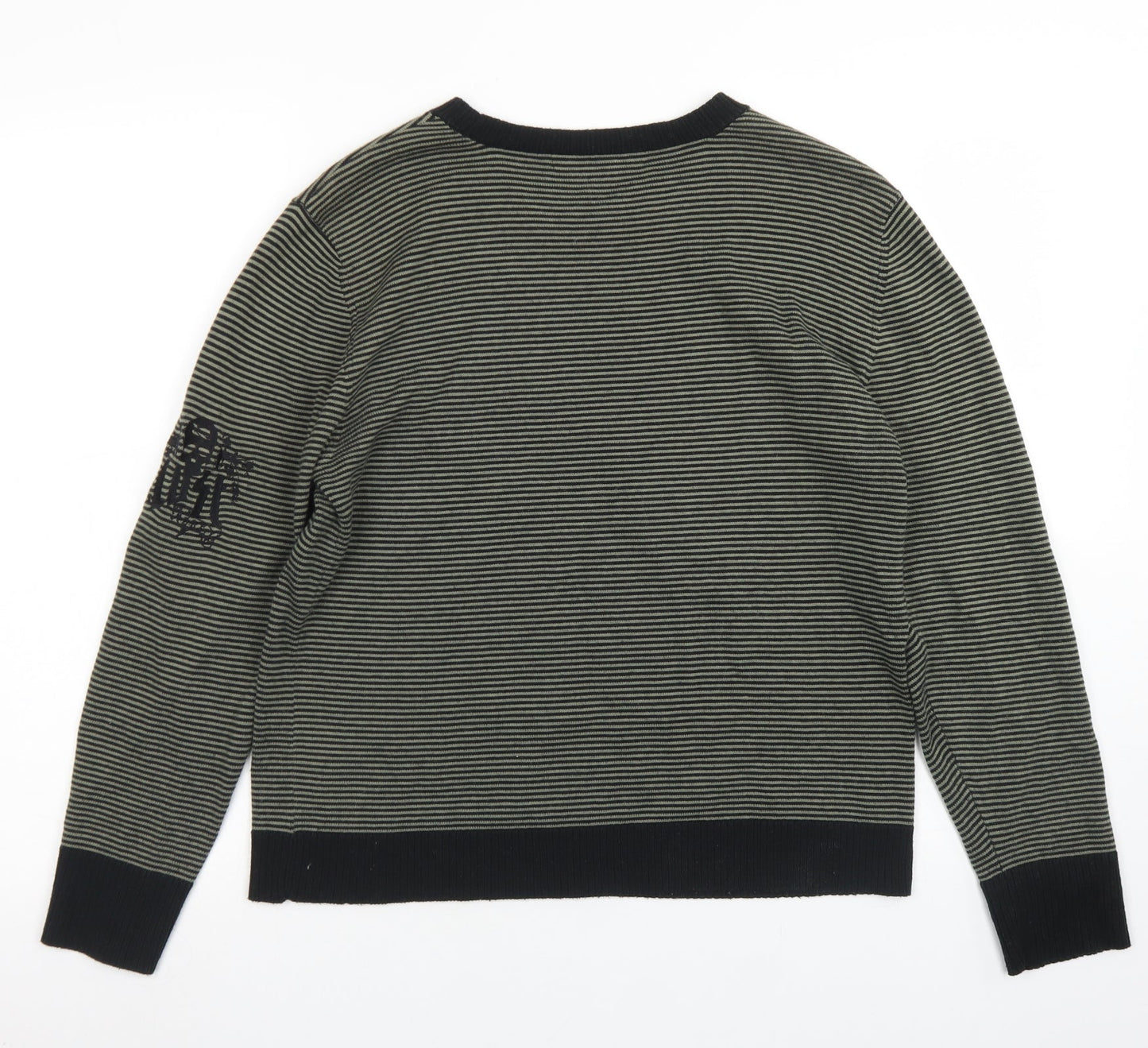 Lost Womens Green Crew Neck Striped Cotton Pullover Jumper Size XL