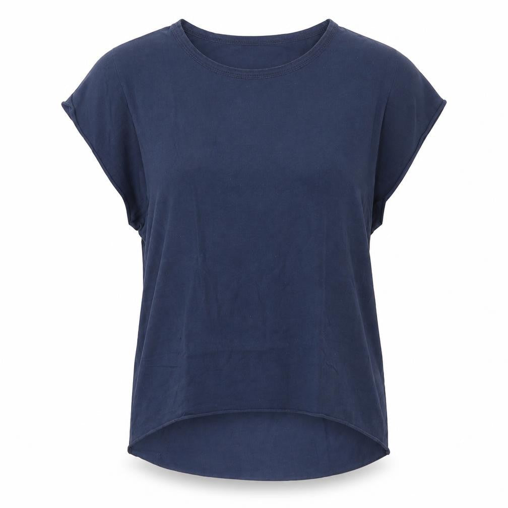 Studio Womens Blue  Cotton Basic Blouse Size M Round Neck