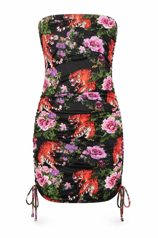 PRETTYLITTLETHING Womens Black Floral Polyester Bodycon  Size 12  One Shoulder
