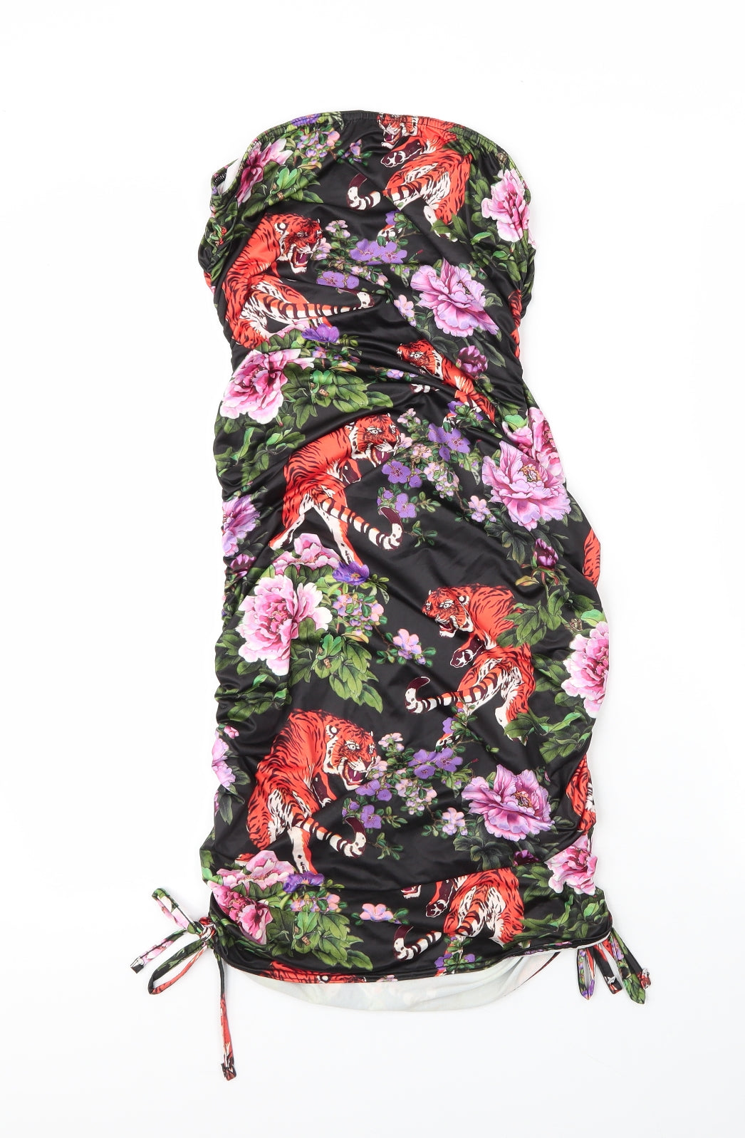 PRETTYLITTLETHING Womens Black Floral Polyester Bodycon  Size 12  One Shoulder