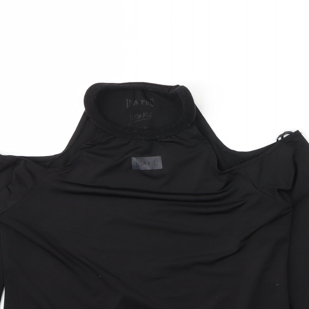 USA Pro Girls Black  Polyester Basic T-Shirt Size 10 Years Round Neck
