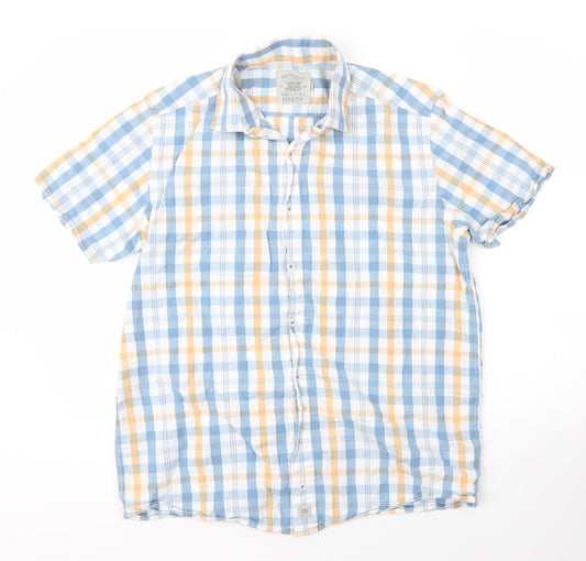 Bar Harbour Mens Blue Check Cotton  Button-Up Size M Collared Button