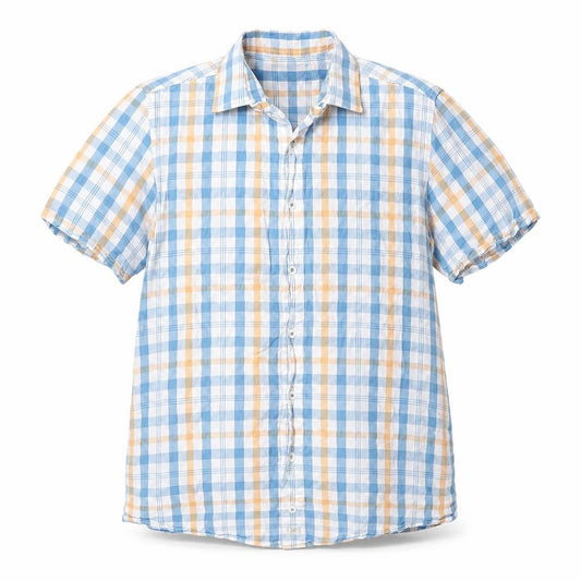 Bar Harbour Mens Blue Check Cotton  Button-Up Size M Collared Button