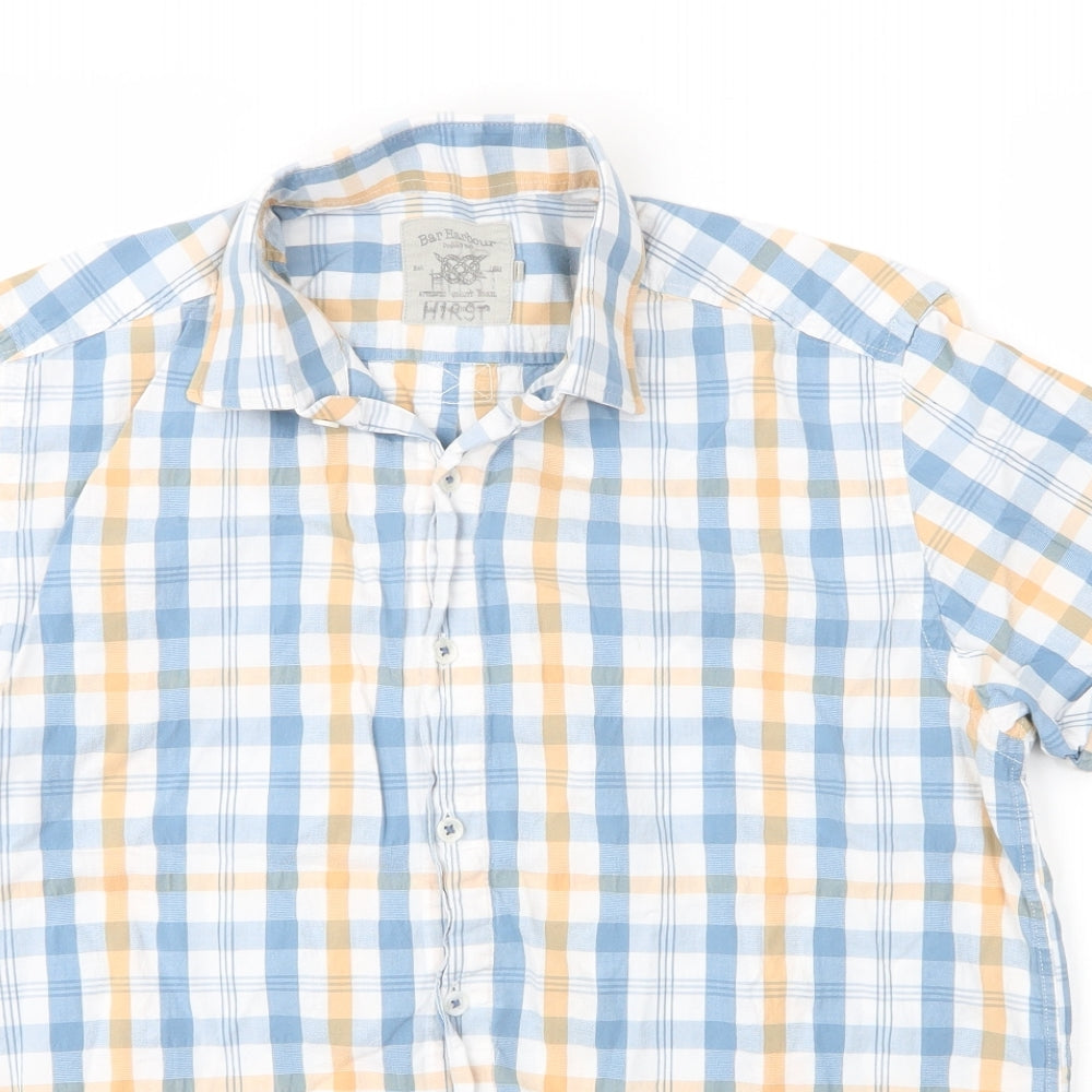 Bar Harbour Mens Blue Check Cotton  Button-Up Size M Collared Button