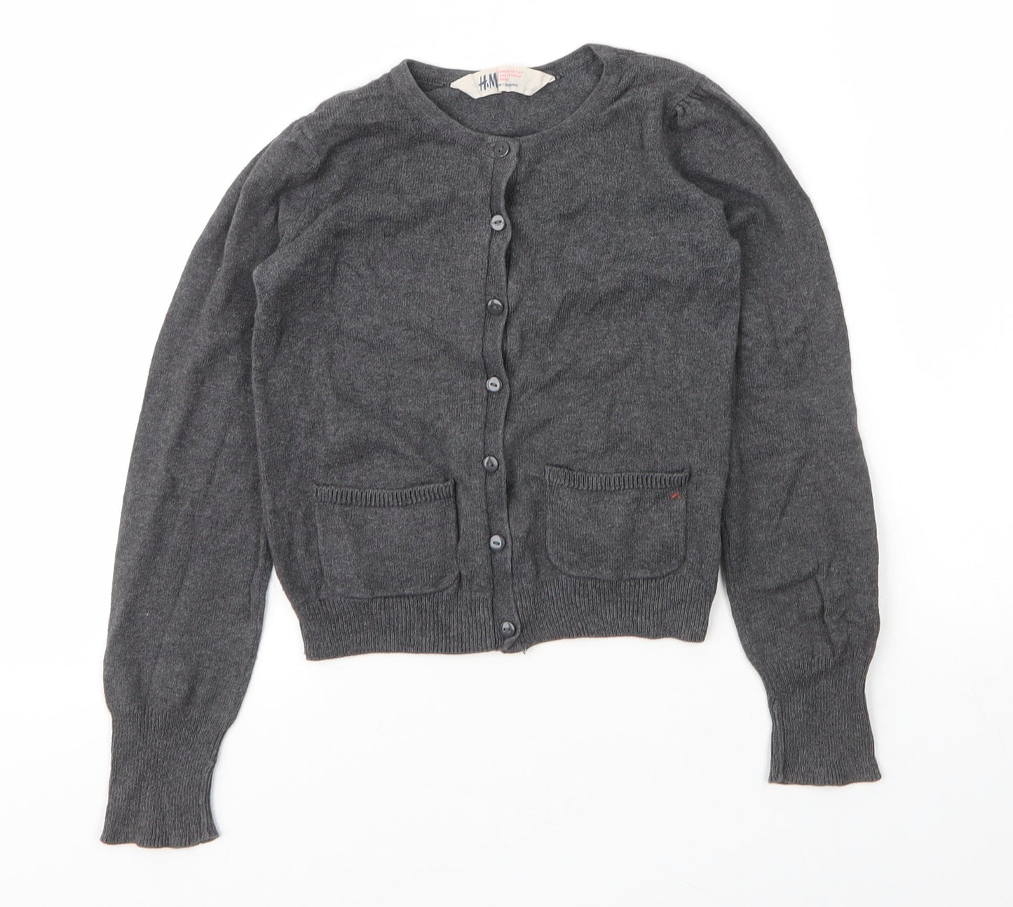 H&M Girls Grey Round Neck  Cotton Cardigan Jumper Size 5 Years  Button