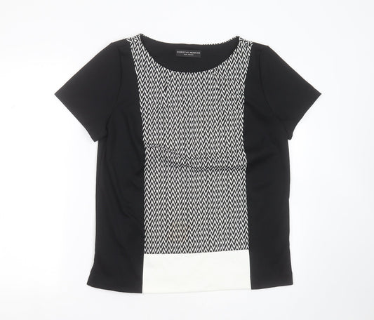Dorothy Perkins Womens Black Geometric Polyester Basic T-Shirt Size 14 Round Neck