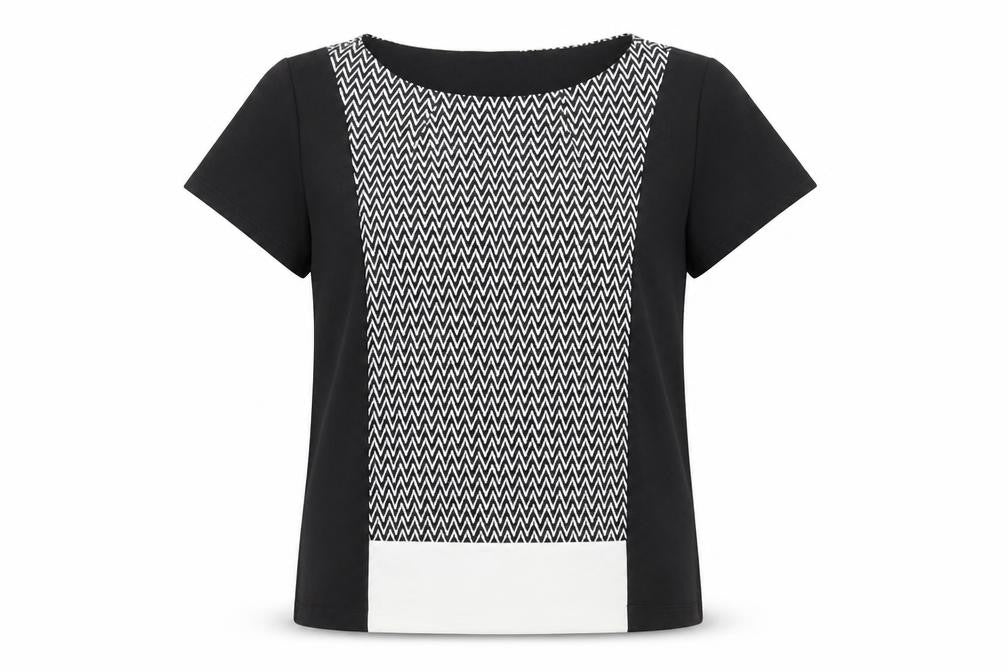 Dorothy Perkins Womens Black Geometric Polyester Basic T-Shirt Size 14 Round Neck