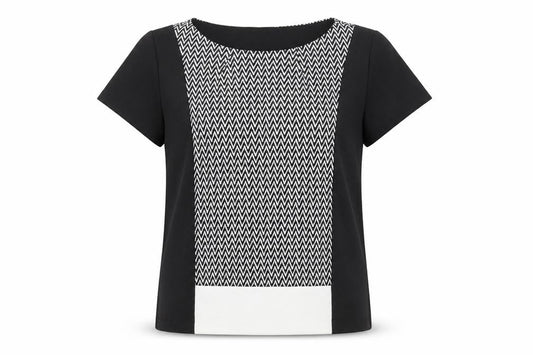 Dorothy Perkins Womens Black Geometric Polyester Basic T-Shirt Size 14 Round Neck