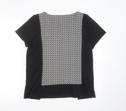 Dorothy Perkins Womens Black Geometric Polyester Basic T-Shirt Size 14 Round Neck