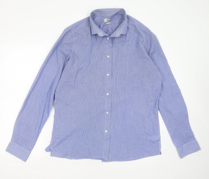 Next Mens Blue Check Polyester  Button-Up Size 17 Collared
