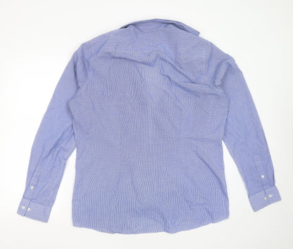 Next Mens Blue Check Polyester  Button-Up Size 17 Collared