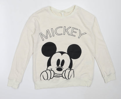Preloved H&M Womens Ivory  Cotton Pullover Sweatshirt Size XS   - mickey mouse - Front