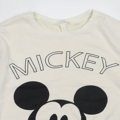 Preloved H&M Womens Ivory  Cotton Pullover Sweatshirt Size XS   - mickey mouse - Detail