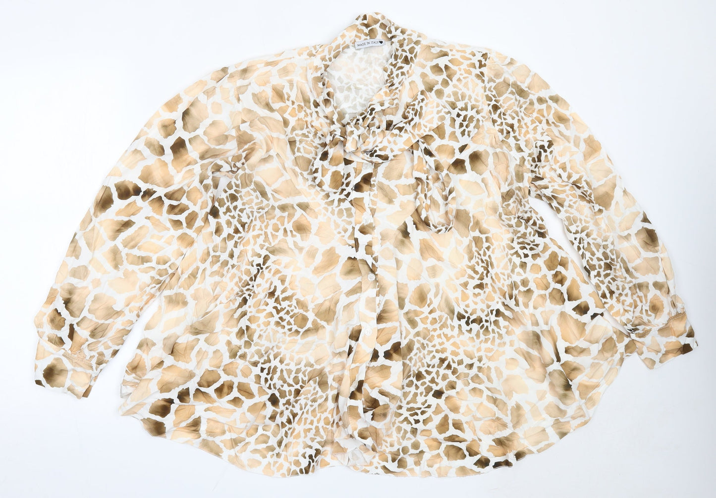 Preworn Womens Beige Animal Print Viscose Basic Blouse Size L Round Neck