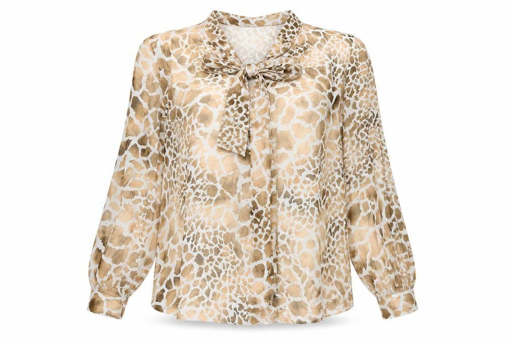 Preworn Womens Beige Animal Print Viscose Basic Blouse Size L Round Neck