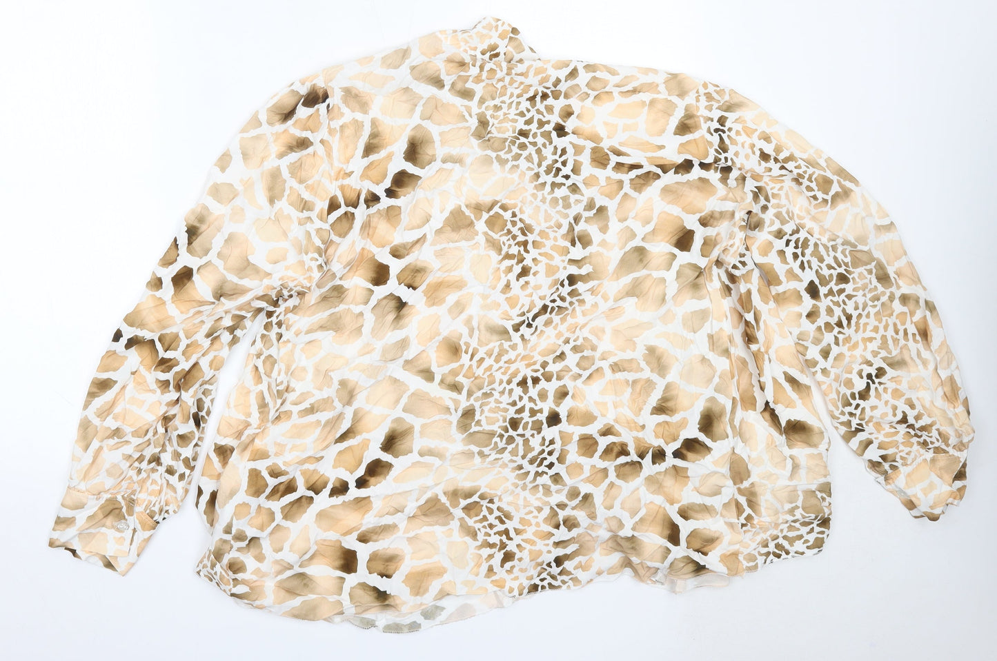 Preworn Womens Beige Animal Print Viscose Basic Blouse Size L Round Neck