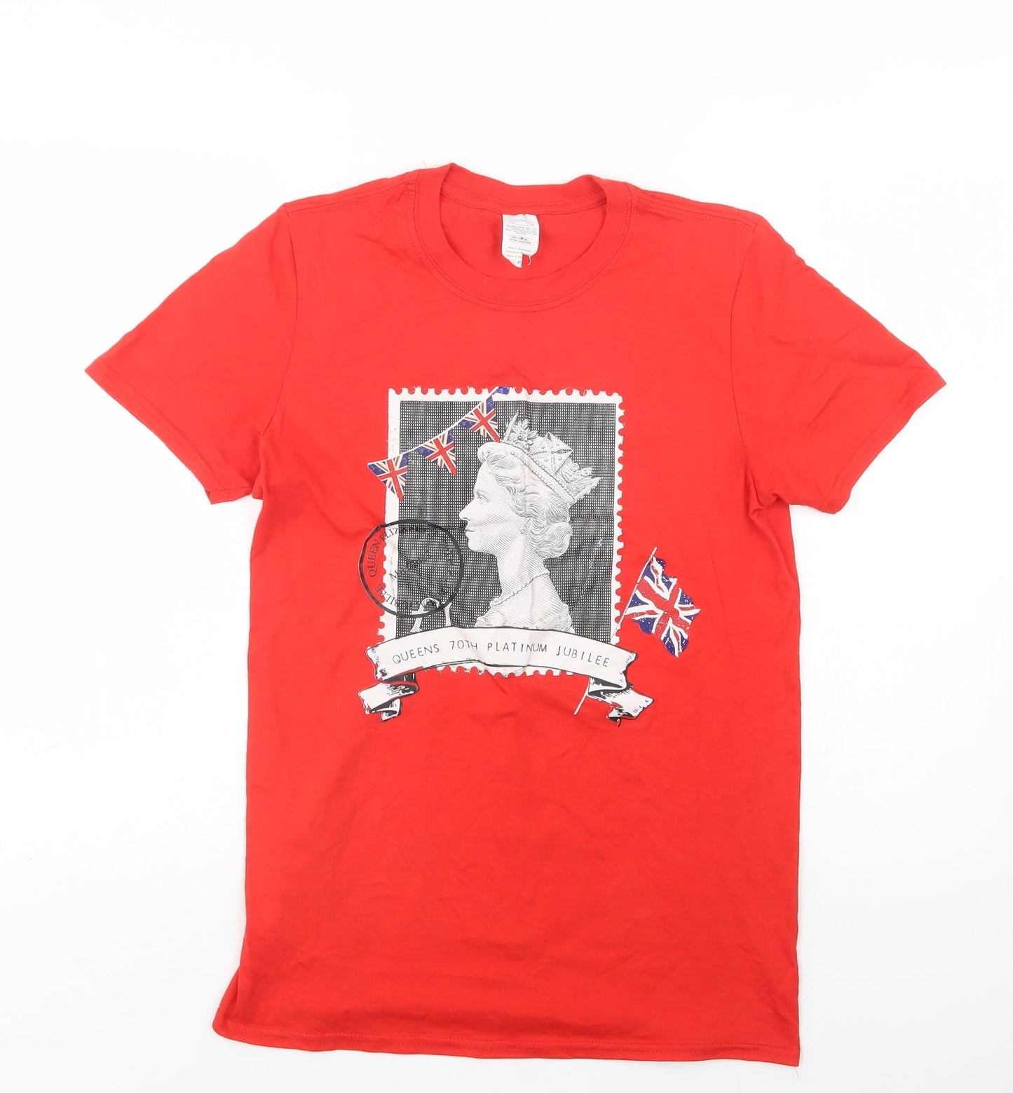 Gildan Womens Red  Cotton Basic T-Shirt Size S Crew Neck - Queen Elizabeth II
