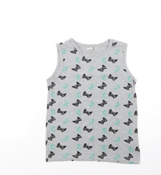Pep & Co Boys Grey Geometric Cotton Basic Tank Size 12 Years Crew Neck  - Game Console