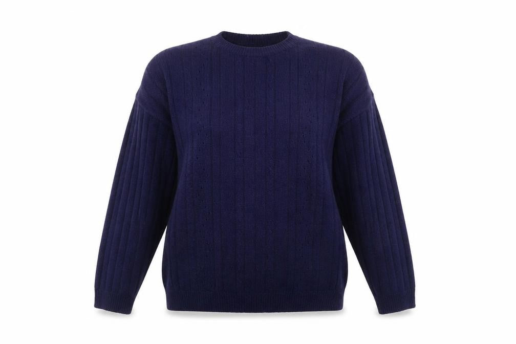 InStyle Collection Womens Blue Crew Neck  Acrylic Pullover Jumper Size M