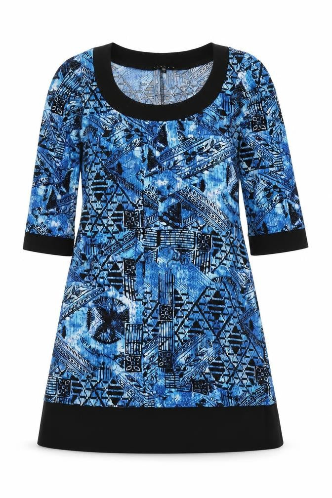 Tiana B Womens Blue Geometric Polyester A-Line  Size S  Round Neck Pullover