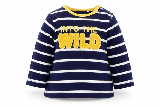 M&Co Baby Blue Striped Cotton Basic T-Shirt Size 3-6 Months Round Neck Pullover - Into The Wild