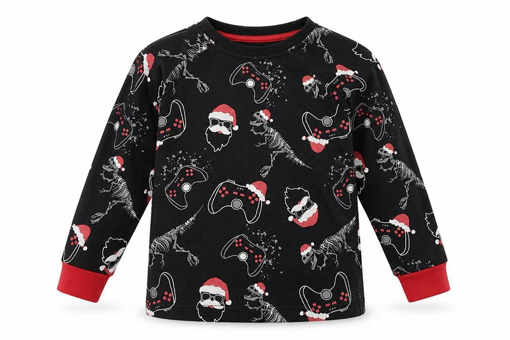 Matalan Boys Black Solid Cotton  Pyjama Top Size 5 Years   - Christmas Prints