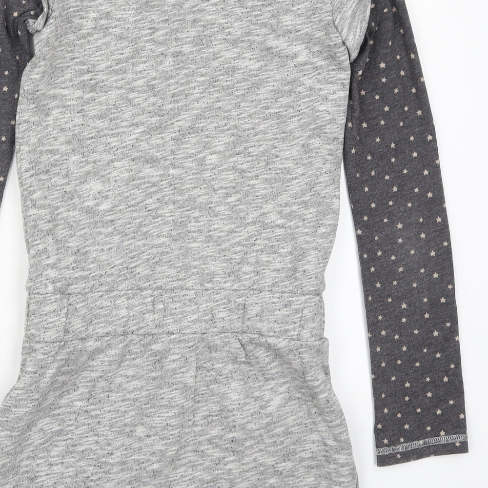NEXT Girls Grey  Cotton Skater Dress  Size 10 Years  Round Neck Pullover - Stars