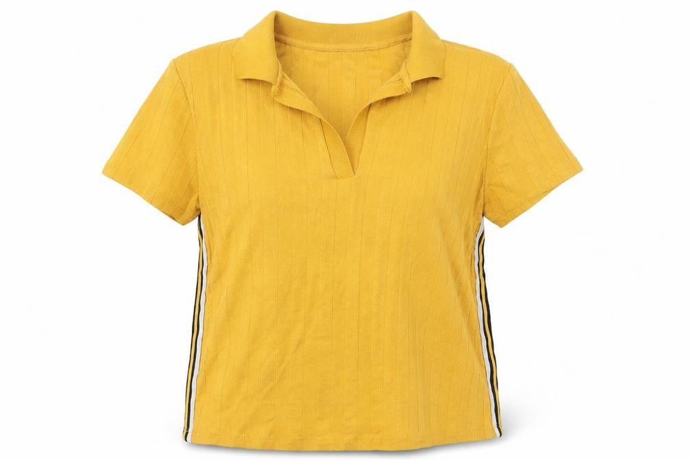 Bershka Womens Yellow  Cotton Basic Polo Size L Collared