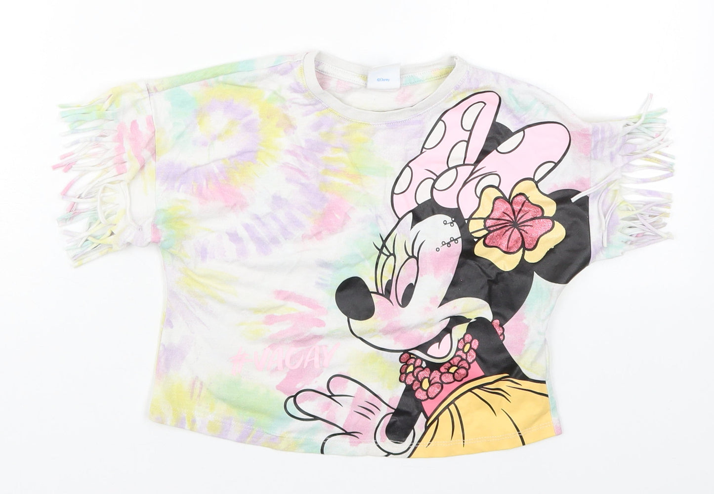Tesco Girls Multicoloured  Cotton Basic T-Shirt Size 5-6 Years Crew Neck Pullover - Minnie Mouse