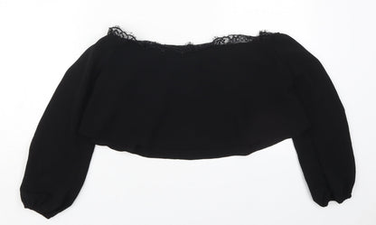 Missguided Womens Black  Polyester Cropped Blouse Size 8 Round Neck