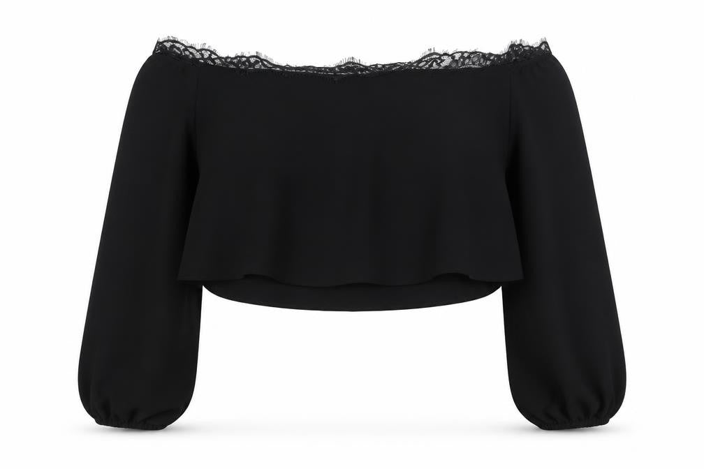 Missguided Womens Black  Polyester Cropped Blouse Size 8 Round Neck