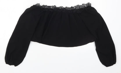 Missguided Womens Black  Polyester Cropped Blouse Size 8 Round Neck
