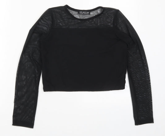 Select Girls Black  Viscose Cropped T-Shirt Size 12-13 Years Round Neck Pullover