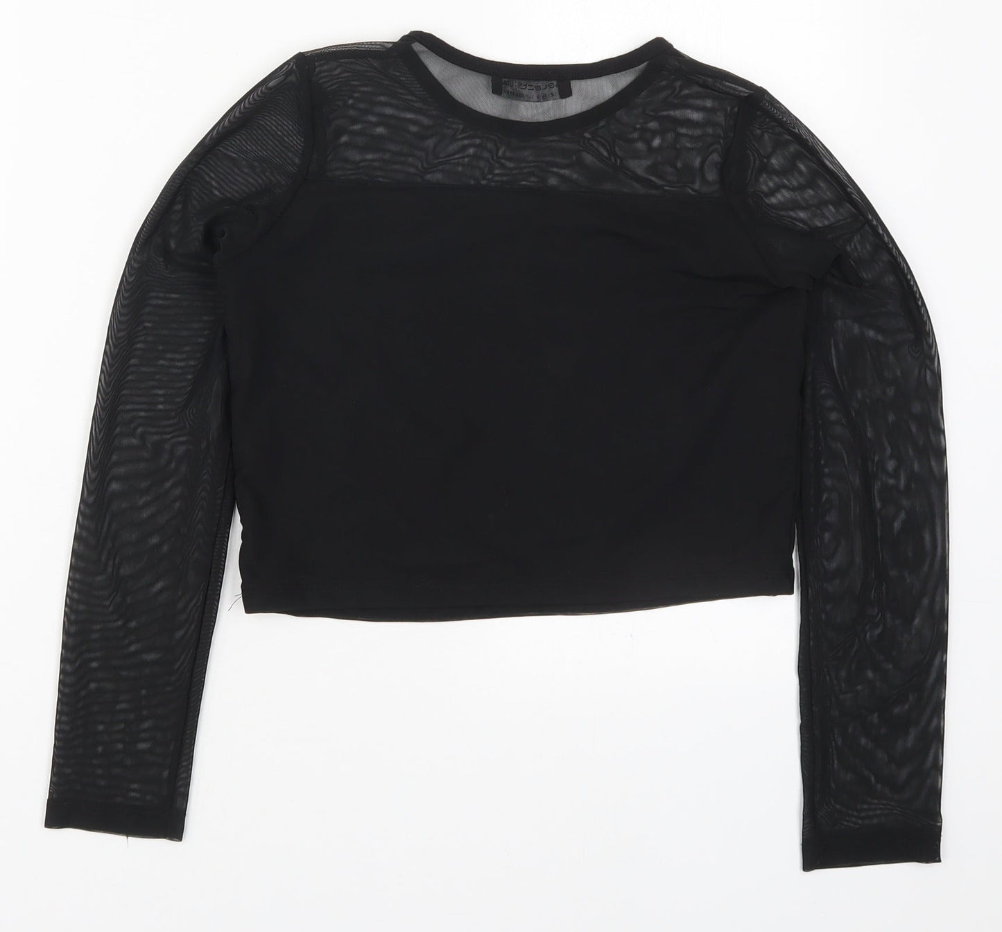 Select Girls Black  Viscose Cropped T-Shirt Size 12-13 Years Round Neck Pullover