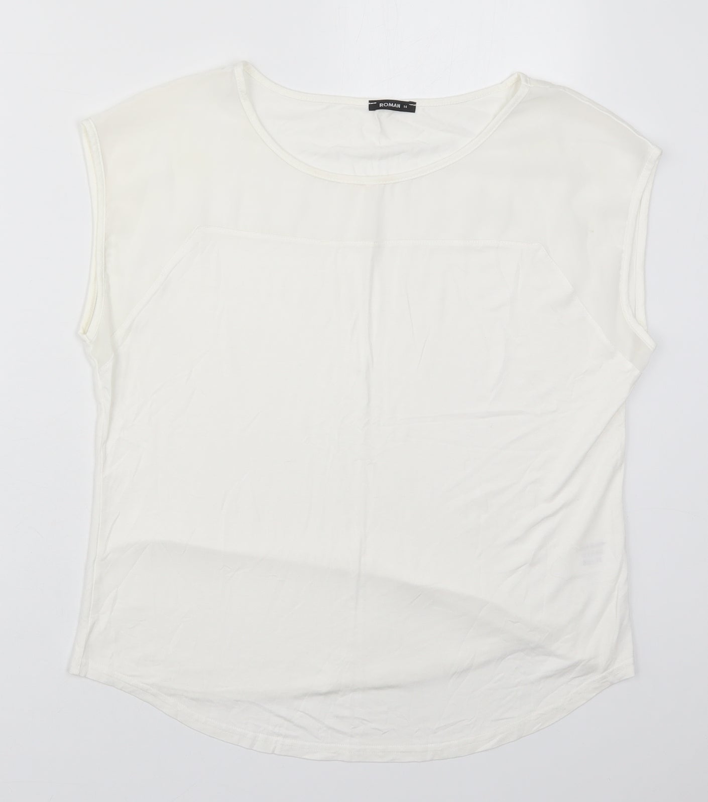 Roman Womens White  Viscose Basic T-Shirt Size 14 Round Neck