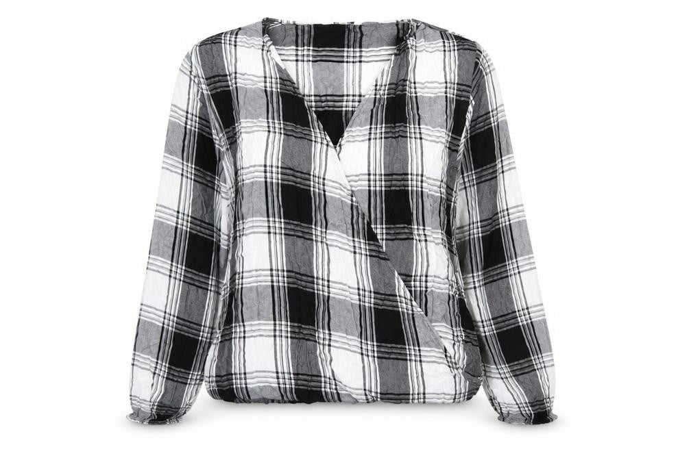Papaya Womens Black Plaid Viscose Basic Blouse Size M V-Neck