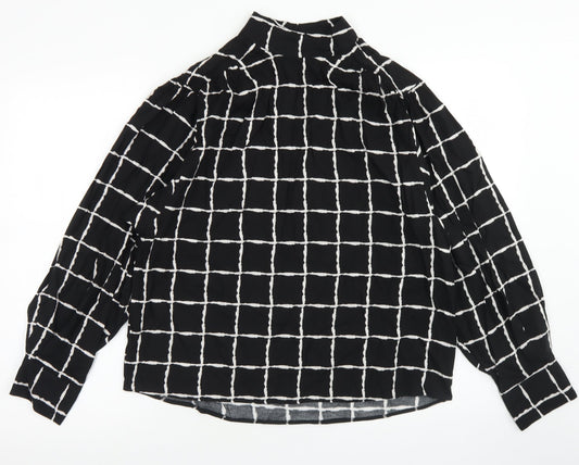 Primark Womens Black Check Viscose Basic Blouse Size 8 High Neck
