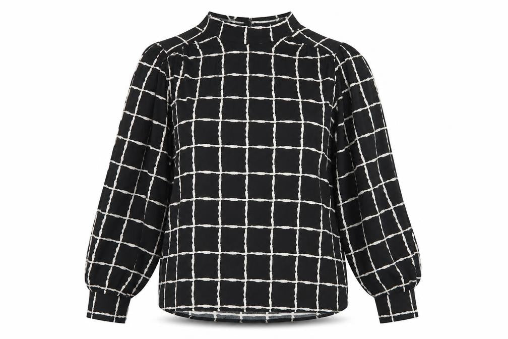 Primark Womens Black Check Viscose Basic Blouse Size 8 High Neck