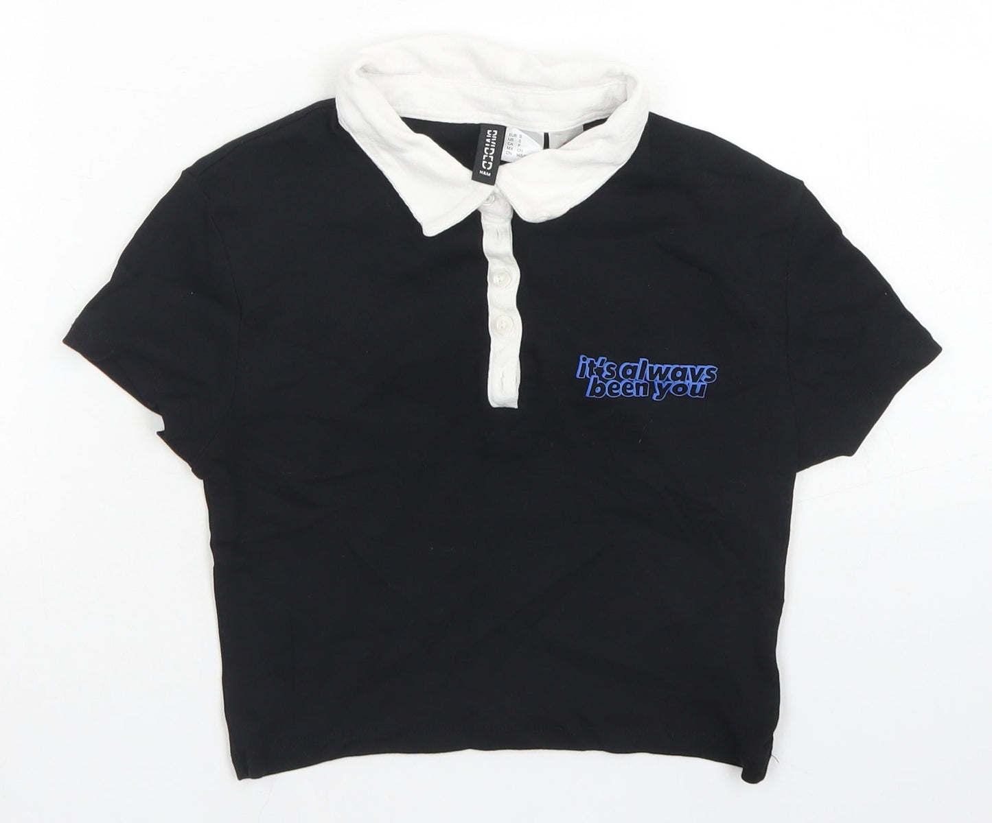 Divided Womens Black  Cotton Cropped Polo Size S Collared - Sex Education